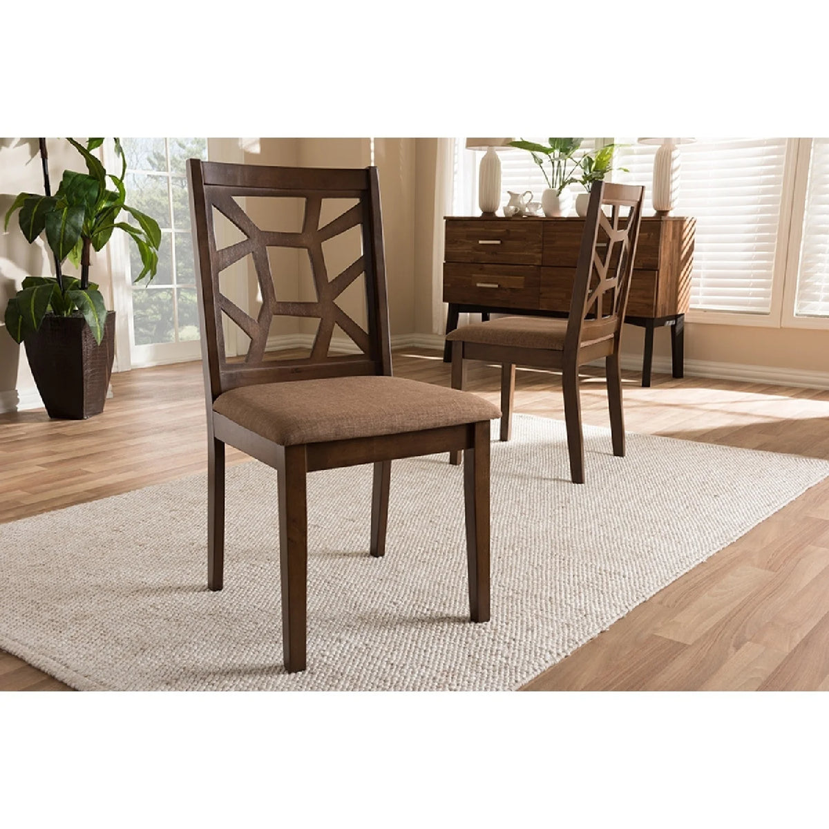 Light Brown Fabric Upholstered Dining Chair Set of 2 W823