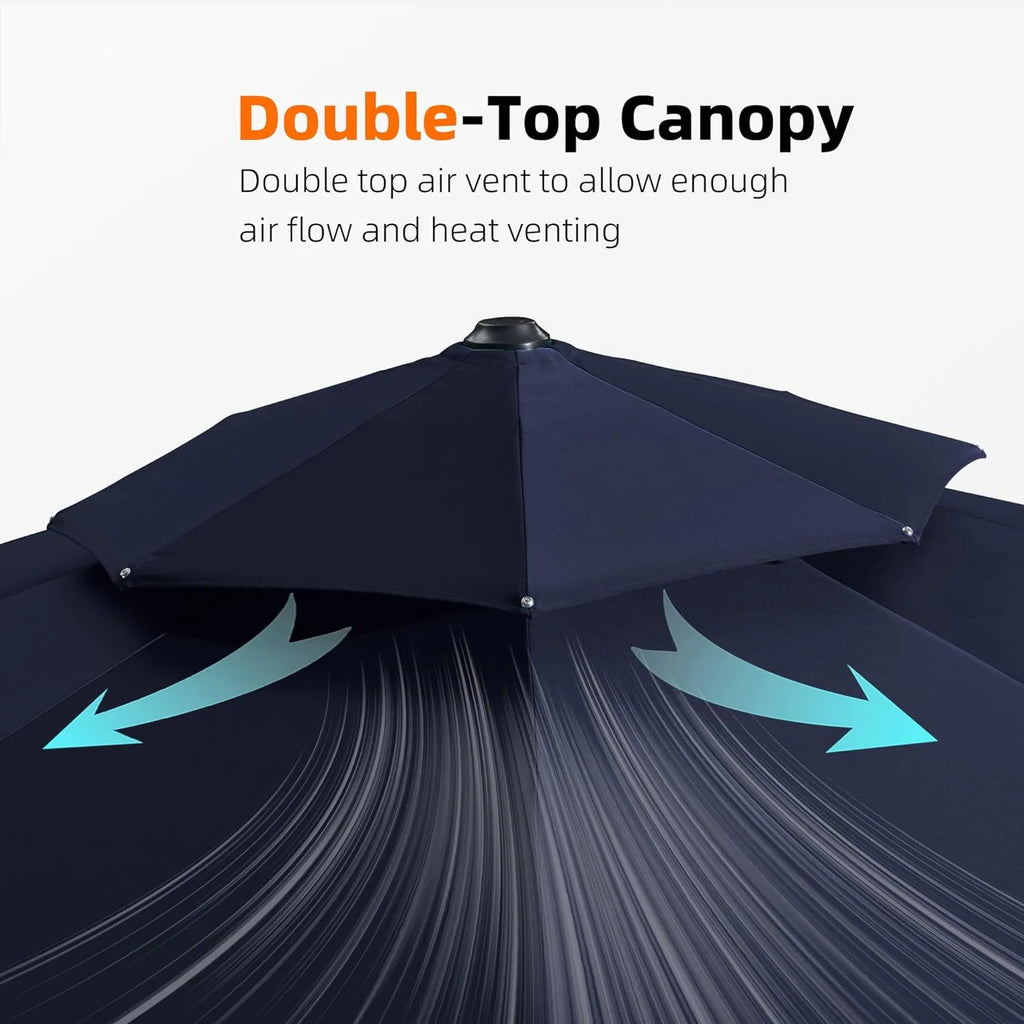 12 Feet Double Top Round Navy Blue Offset Hanging Patio Umbrella R9023