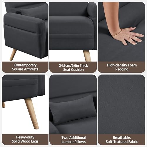 Dark Gray Fabric 2 Seater Sofa with Solid Wood Legs S1979