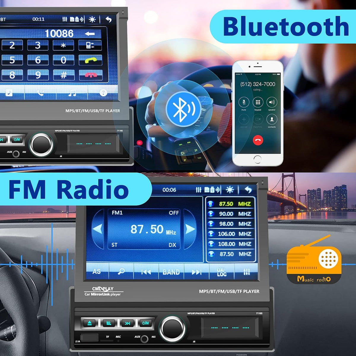 7 Inch Motorized Flip Out Touchscreen Car Stereo with Backup Camera N9491