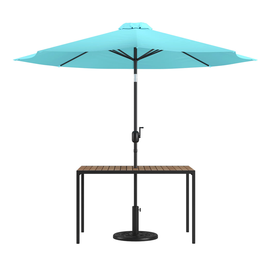 3 Piece Outdoor Patio Table Set with Teal Umbrella and Base M2435
