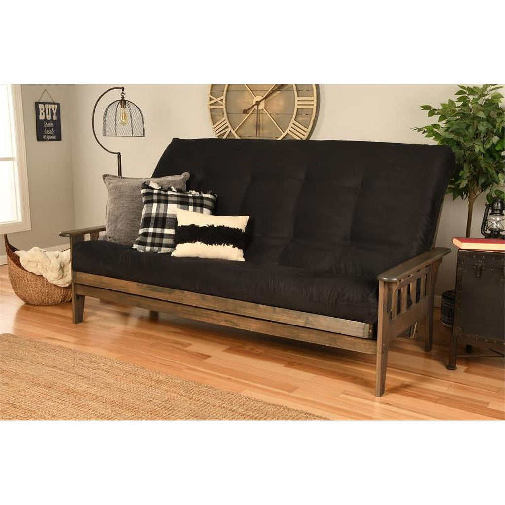 Queen Futon with Fabric Mattress in Black and Rustic Walnut Y676