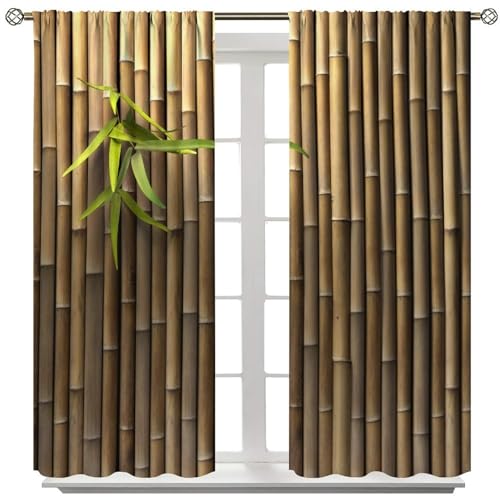 Blackout Bamboo Print Curtains 52" W X 84" L H651264
