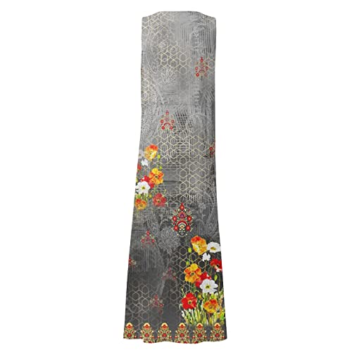 Sleeveless Cotton Linen Sundress Long Dress with Pockets O45317