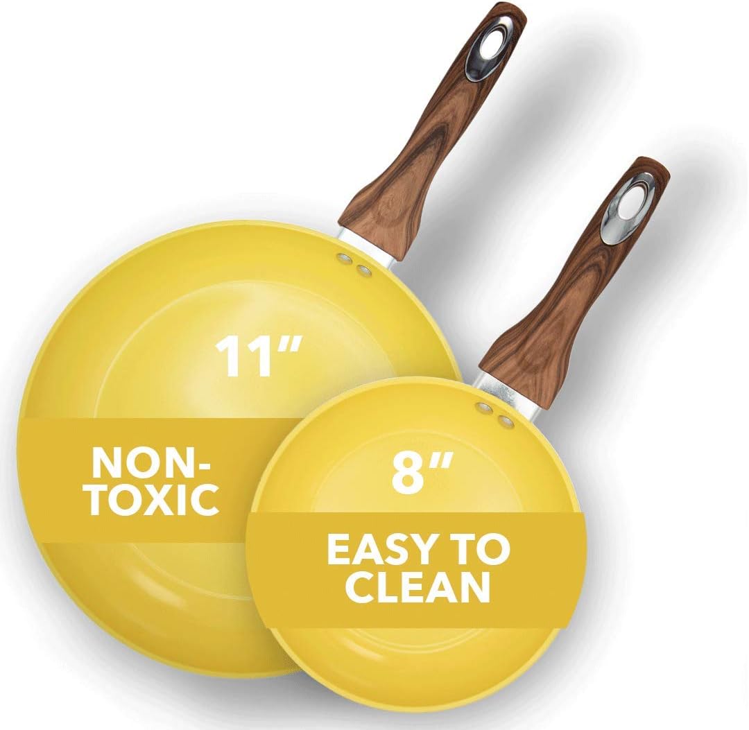 Aluminum Nonstick Ceramic Frying Pan Set 8 Inch and 11 Inch Green J674045
