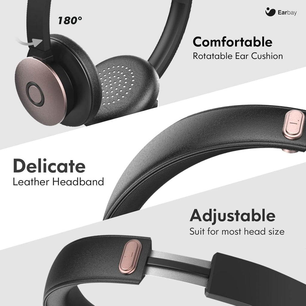 Wireless Bluetooth 5.0 On-Ear Headset with Microphone and USB Dongle, Pack of 2 I9430