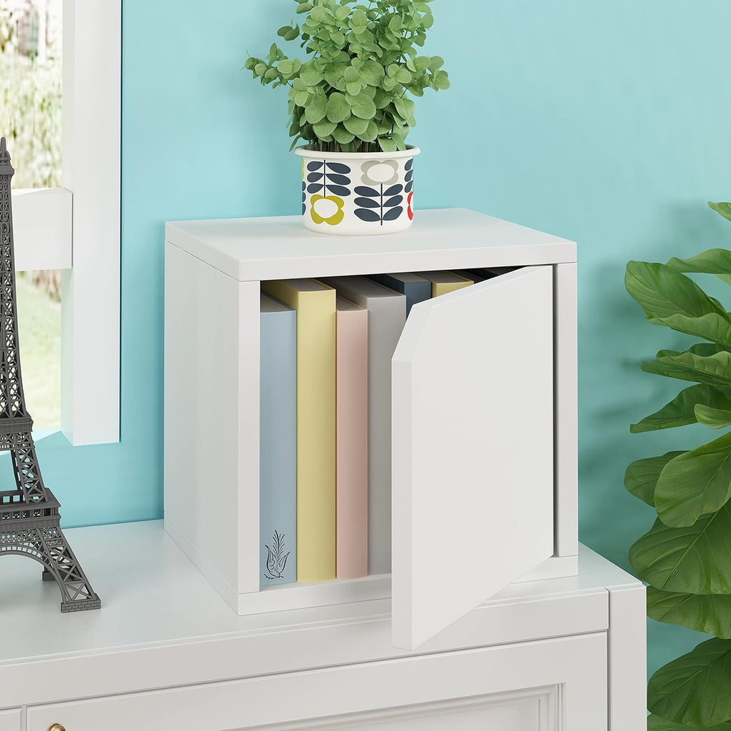White Stackable Bookshelf Cube with Door Modular Closet Organizer and Storage L654563