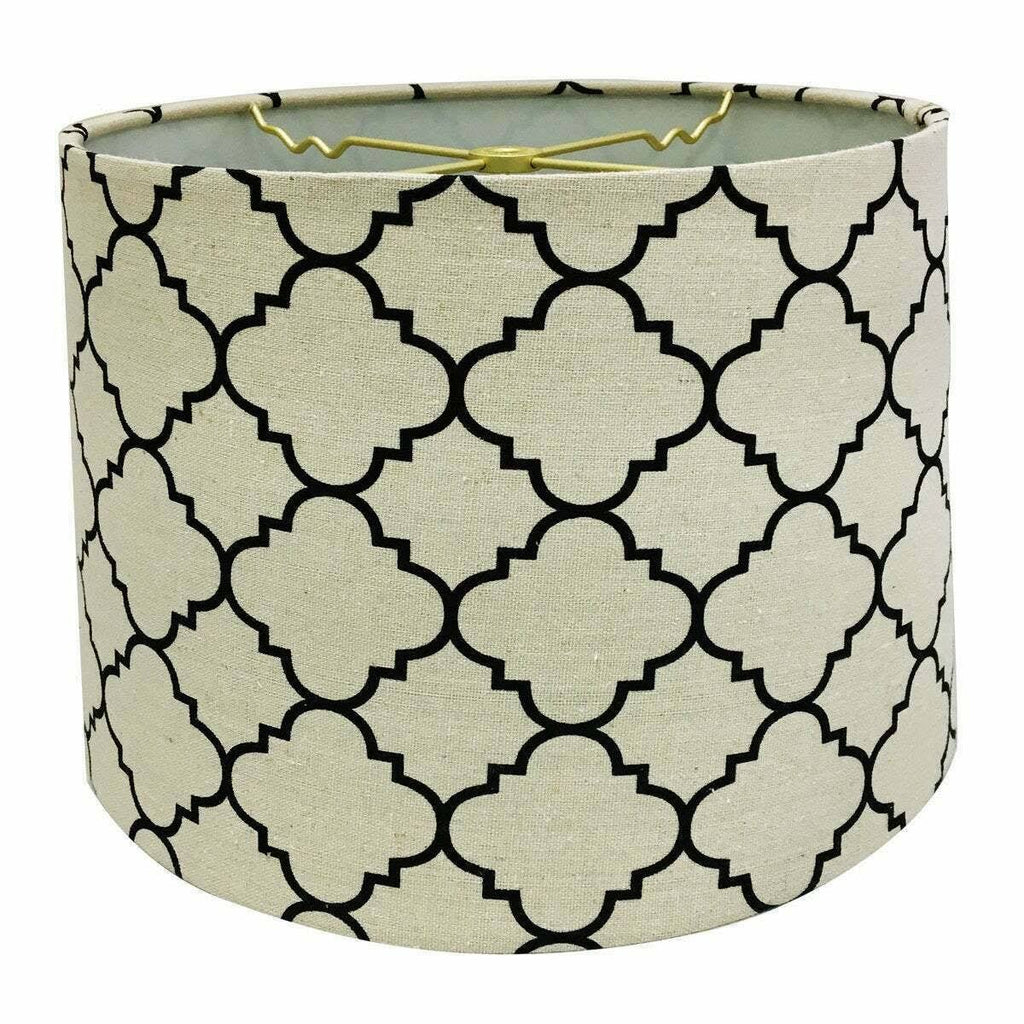 Linen Eggshell and Black Moroccan Print Drum Lamp Shade P5096