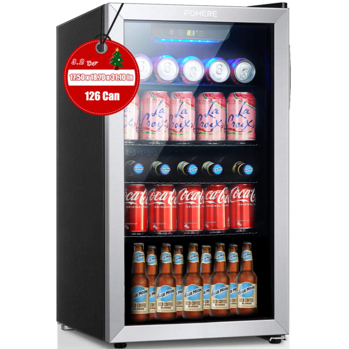 126 Can Beverage Refrigerator Cooler, 3.2 Cu.ft Mini Fridge, Reversible Door H714