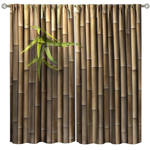 Blackout Bamboo Print Curtains 52" W X 84" L H651264