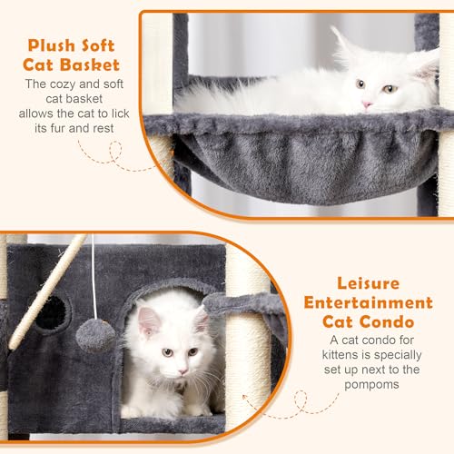 68.1-inch Tall Cat Tree with Sisal-Covered Scratching Posts, Smoky Gray J270