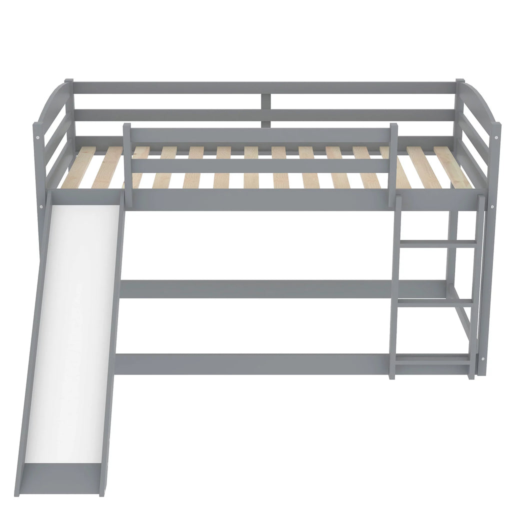 Gray Twin Over Twin Wood Bunk Bed with Slide and Ladder B516718