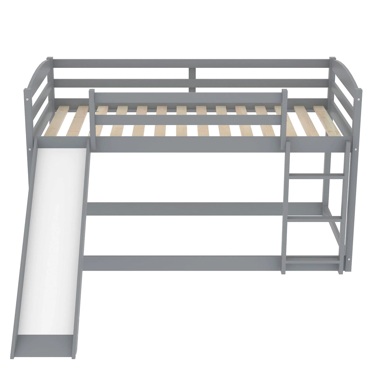 Gray Twin Over Twin Wood Bunk Bed with Slide and Ladder B516718