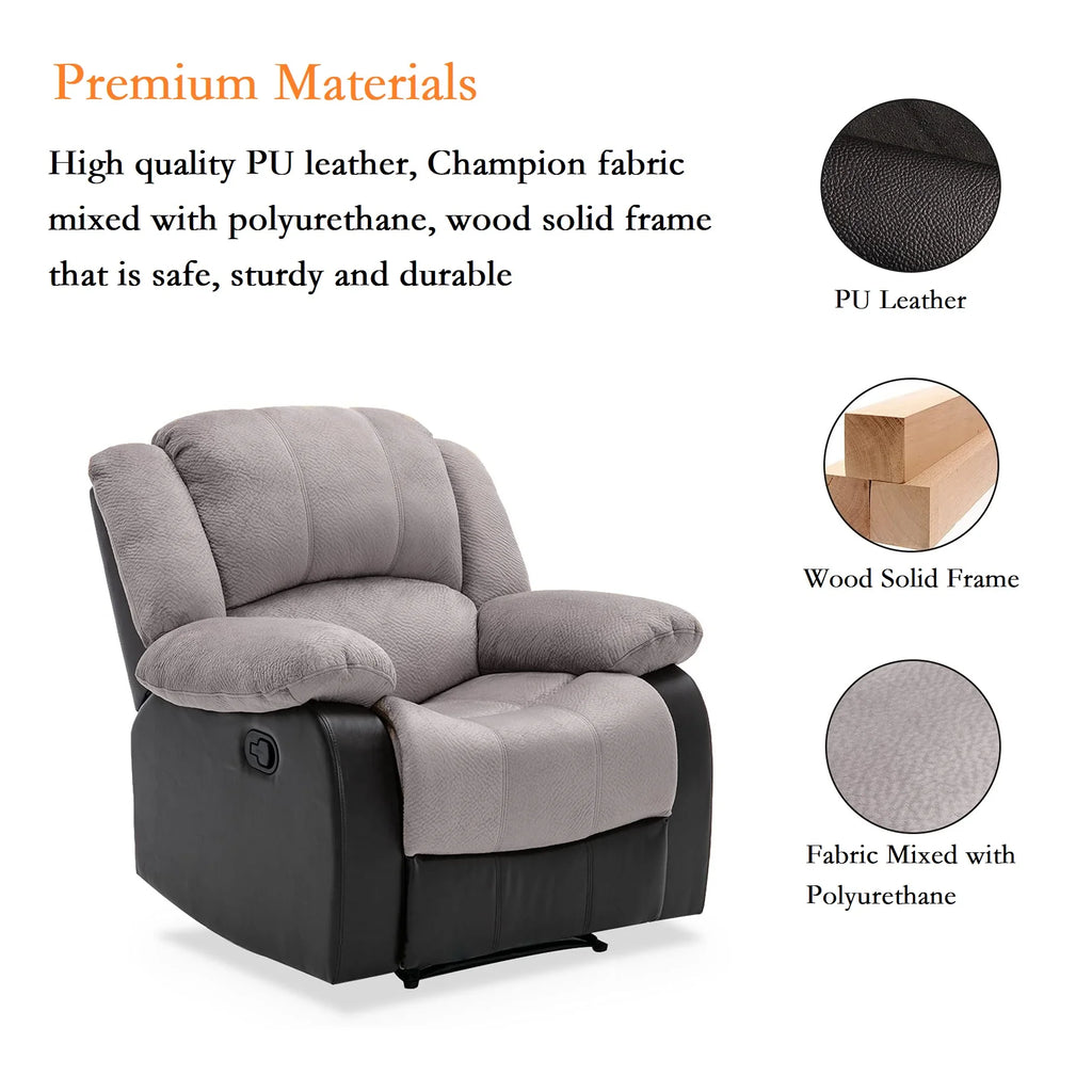 Manual Single Reclining Sofa, Gray PU Leather L24414