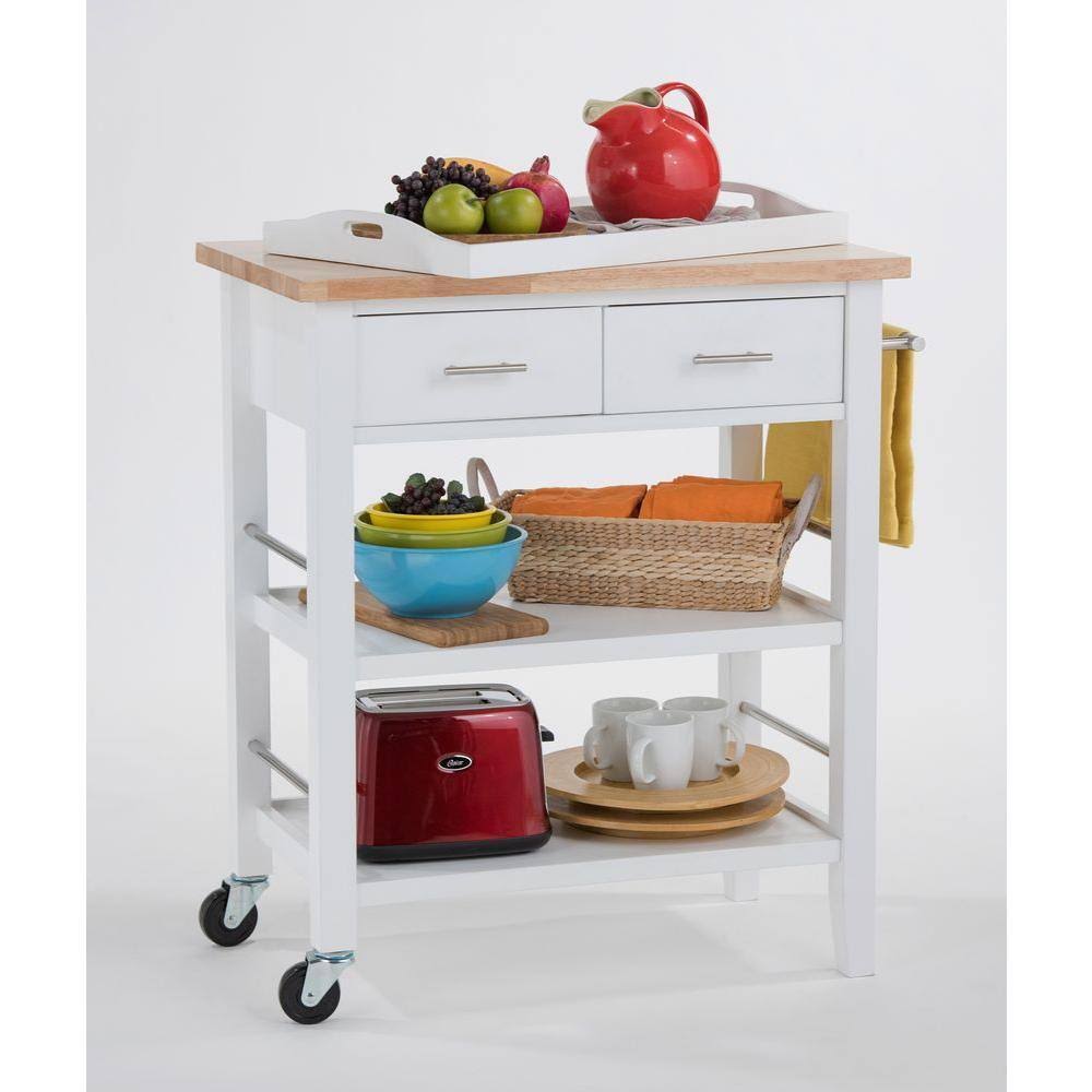 White Wood Kitchen Cart with Drawers Z9042