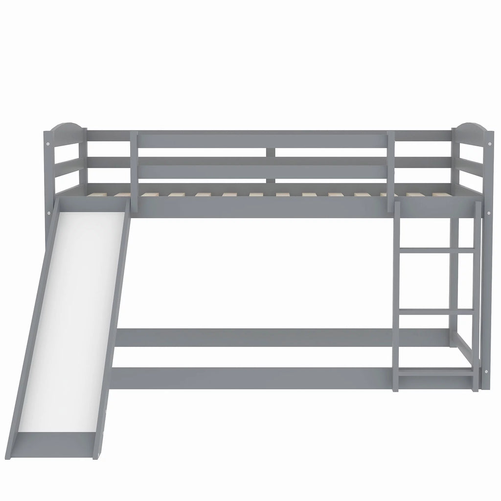 Gray Twin Over Twin Wood Bunk Bed with Slide and Ladder B516718