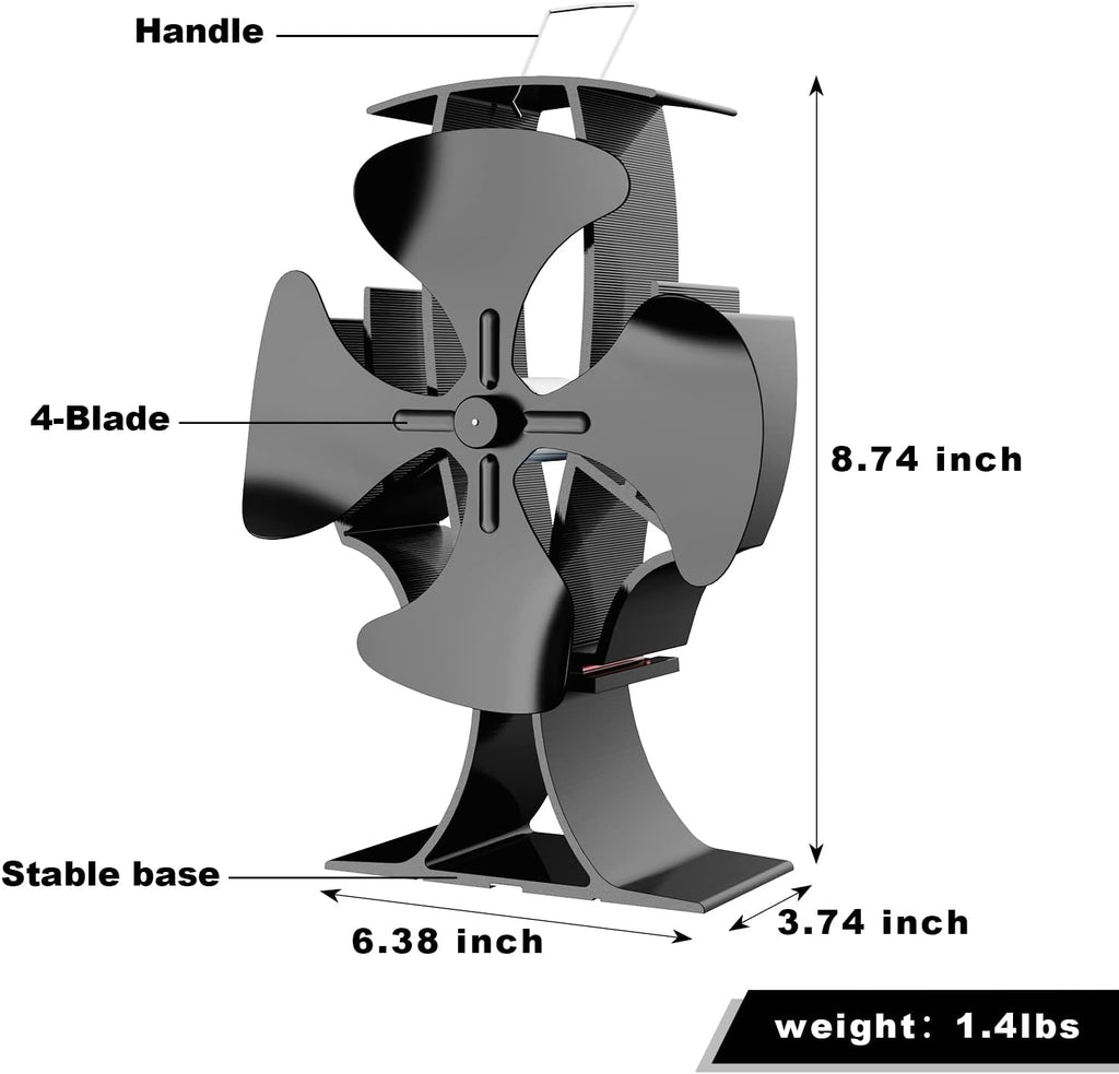 4-Blade Wood Stove Fan with Magnetic Thermometer, Pack of 2 N2045