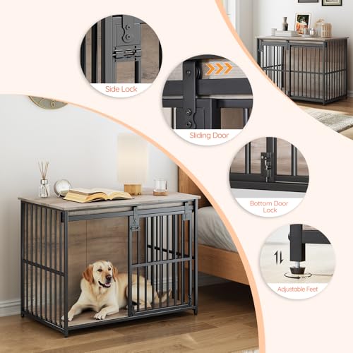 36.6" Heavy Duty Wooden Dog Crate Furniture with Sliding Barn Door G445