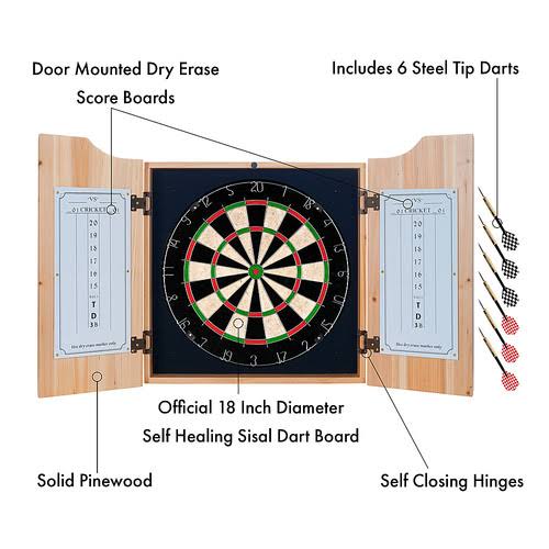 Dart Cabinet Set with Darts and Board W3902