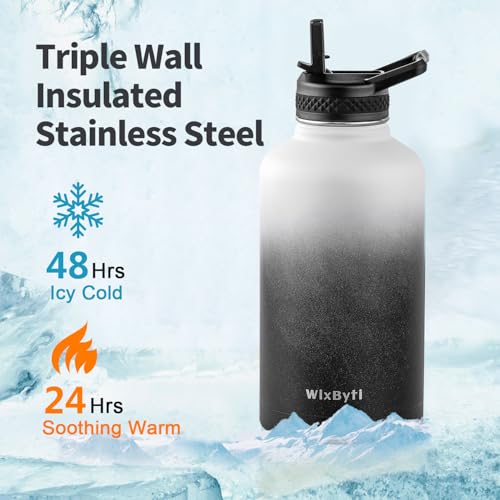 64 oz Insulated Stainless Steel Water Bottle with Straw H453438