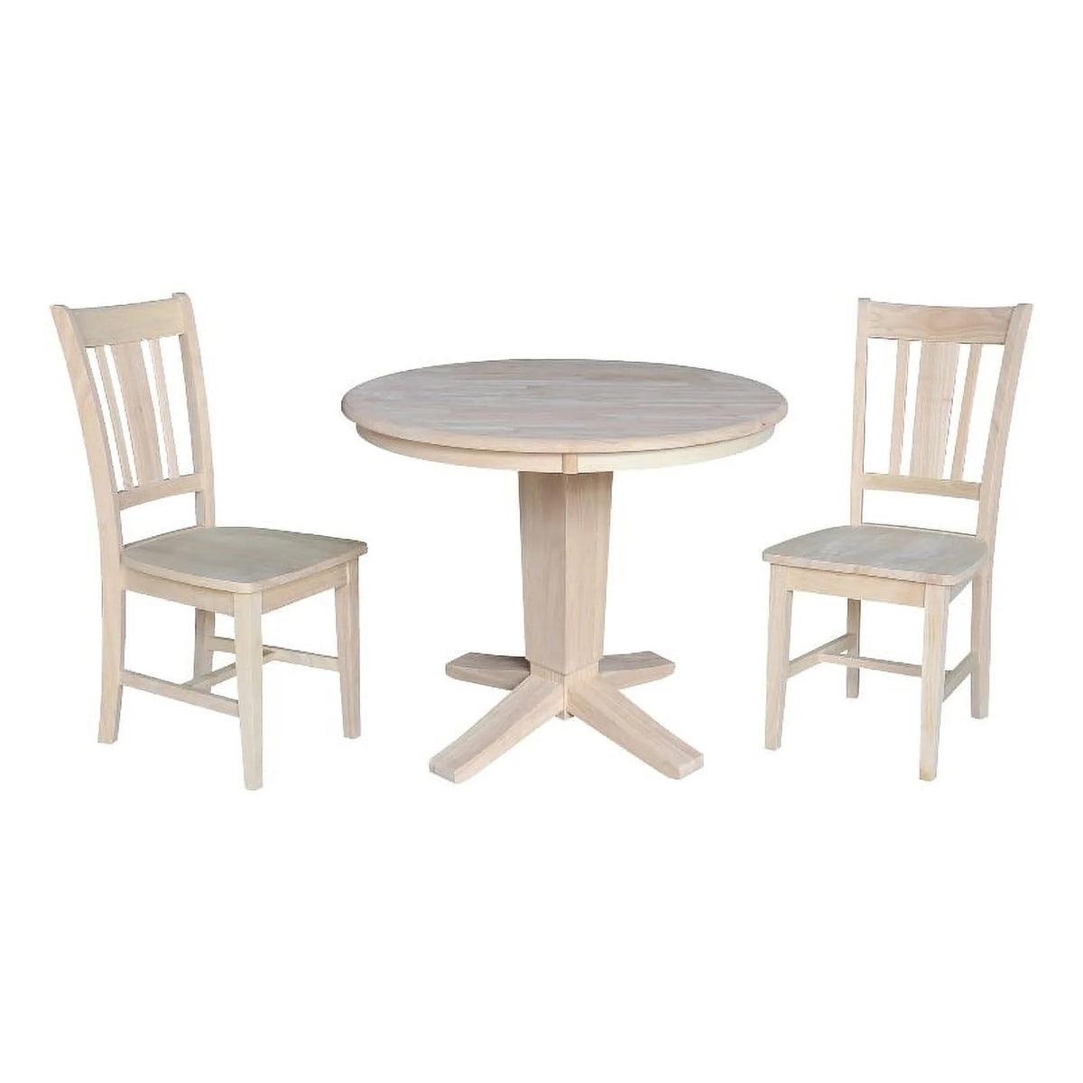 Unfinished Solid Wood Pedestal Dining Table with 2 Chairs H59718