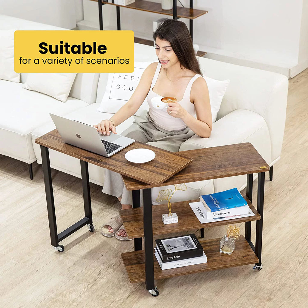 Sofa Side Table with 2 Tiers Storage Shelves Y642