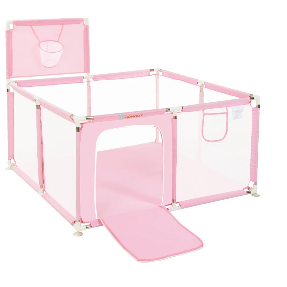 Portable 4-Panel Baby Playpen with Basketball Hoop V7248