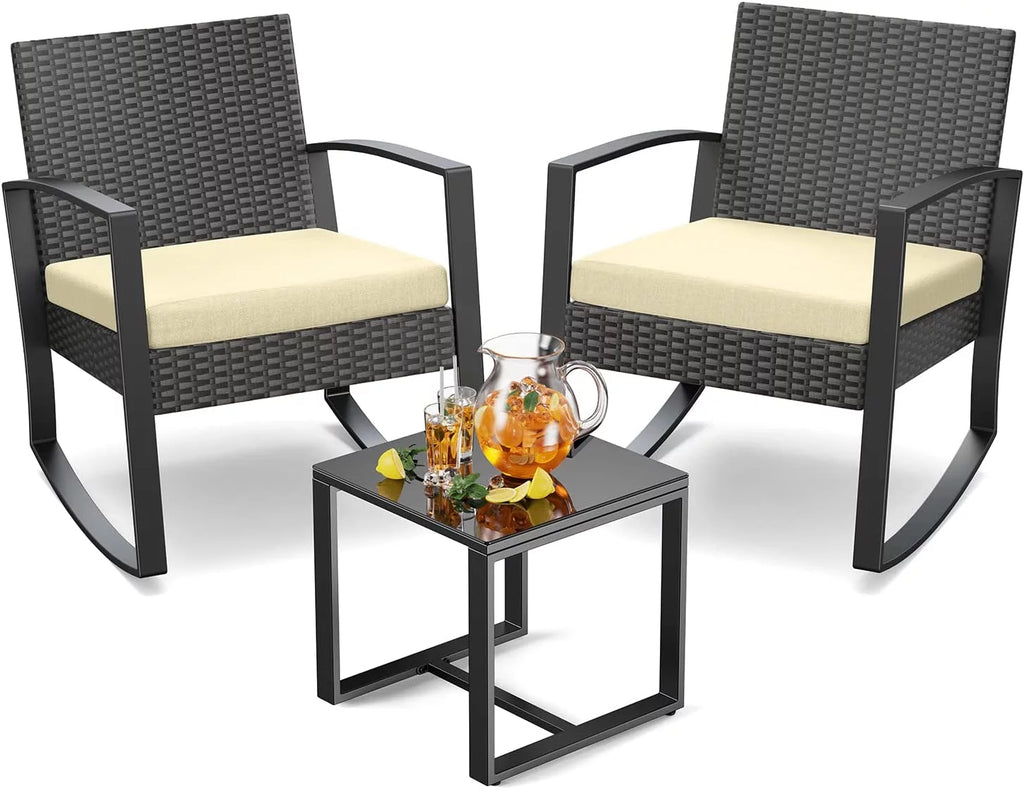 Patio Chairs Set with Glass Coffee Table and Gray Cushion K568994