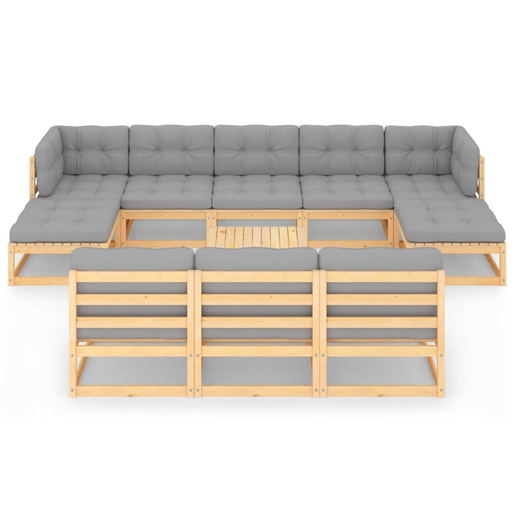 11 Piece Patio Lounge Set with Gray Cushion Pinewood Sectional Outdoor Furniture Set G23314