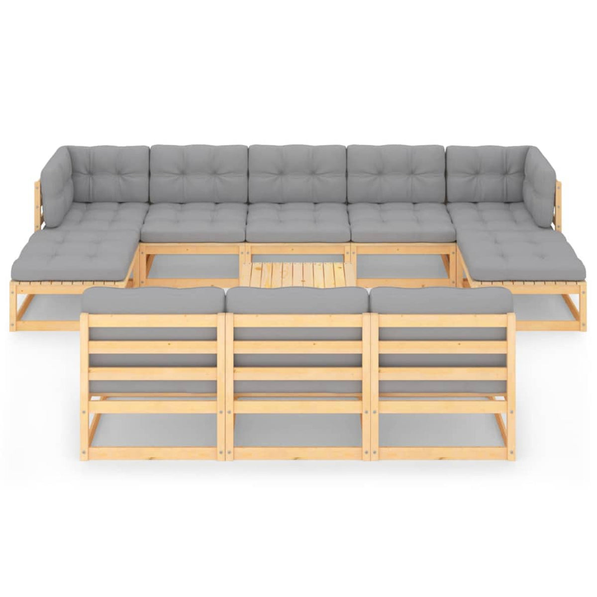 11 Piece Patio Lounge Set with Gray Cushion Pinewood Sectional Outdoor Furniture Set G23314