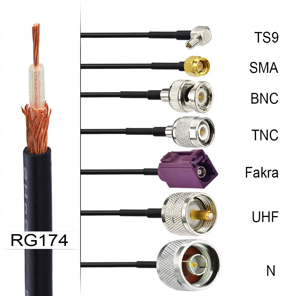 Black 50 Ohm RG174 Coaxial Cable 17ft Pack of 2 D878