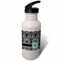 Mint Blue Black and White Damask Pattern 21 oz Sports Water Bottle B68043