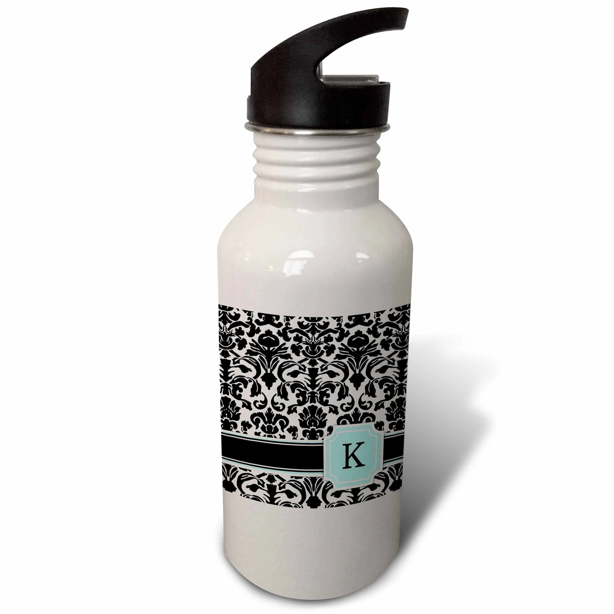 Mint Blue Black and White Damask Pattern 21 oz Sports Water Bottle B68043