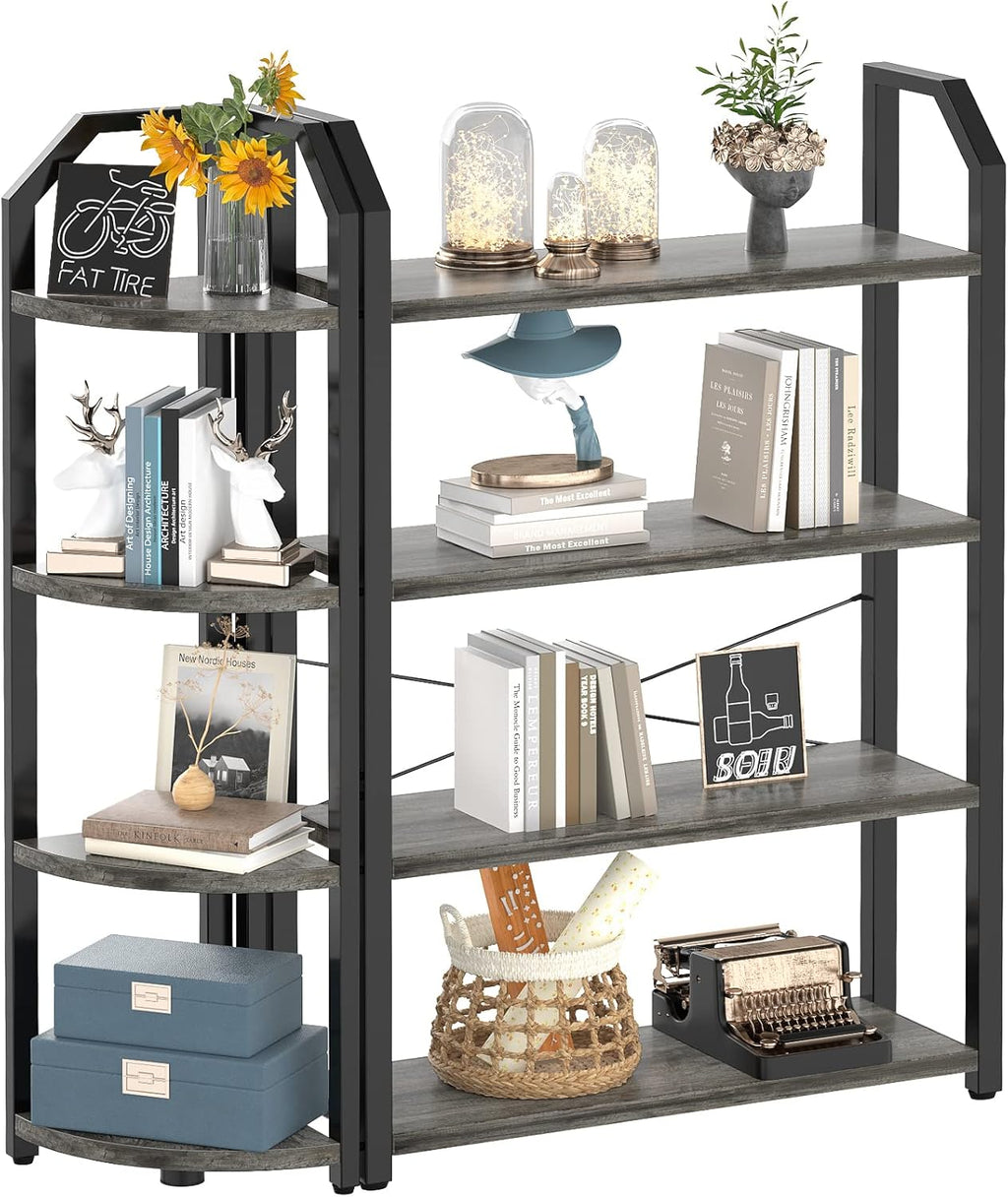 5-Tier Double Wide Tall Bookcase Set of 2, Rustic Brown P8514