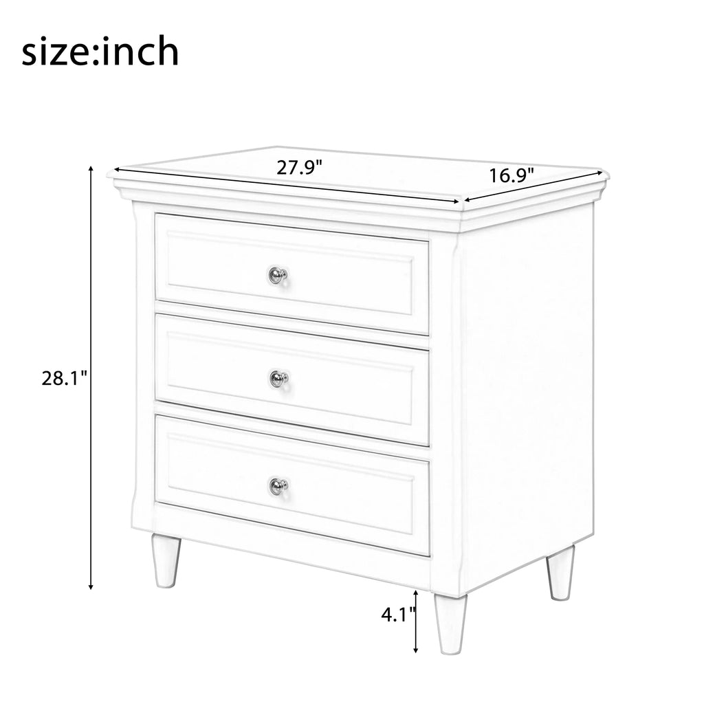 White 3 Drawer Solid Wood Nightstand M462610