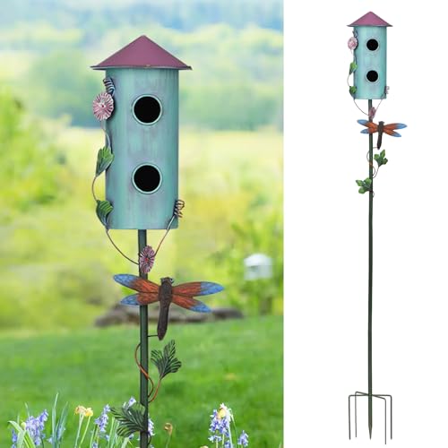 57” Metal Bird Feeder Stake with Cylinders Design D661035