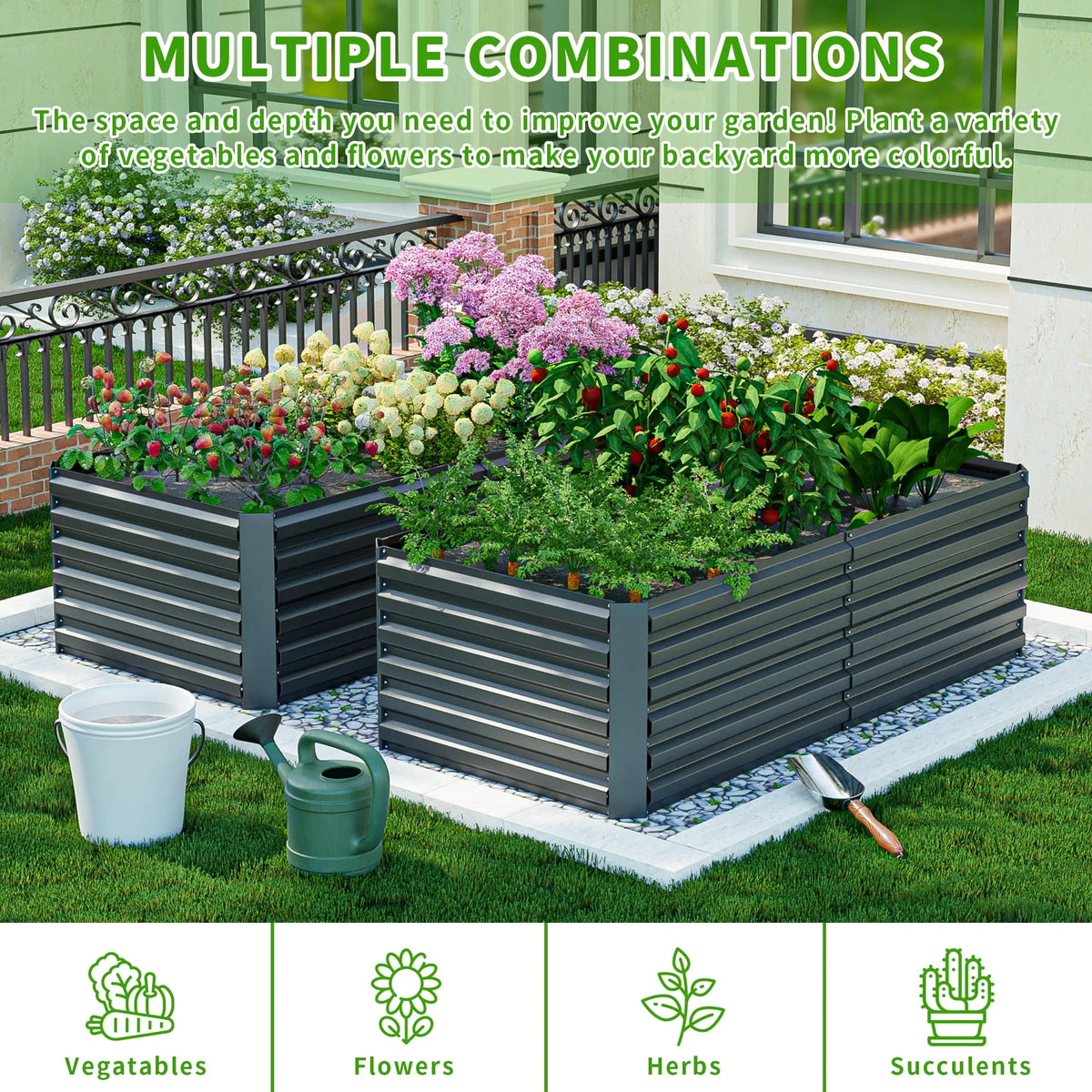 Black Metal Raised Garden Bed E175327