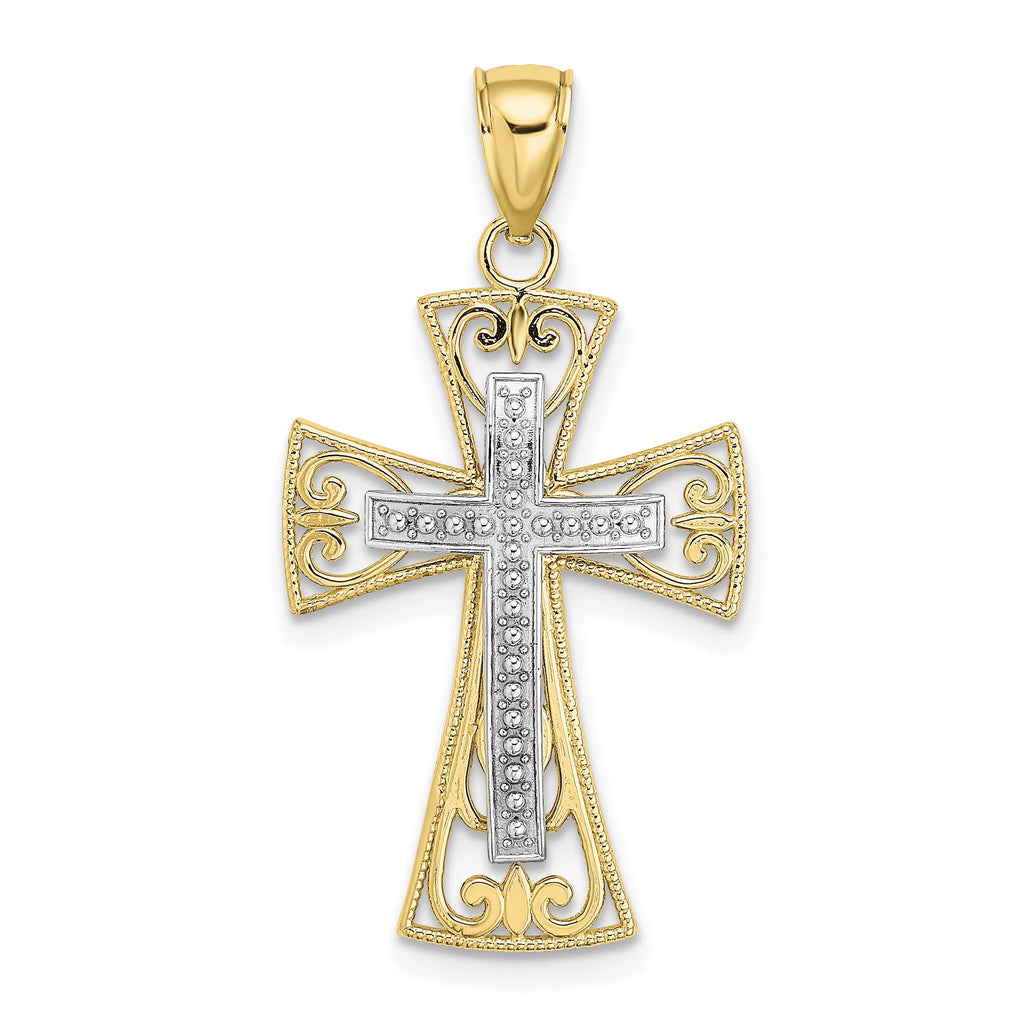 10K Two-Tone Beaded Filigree Cross Charm Y298