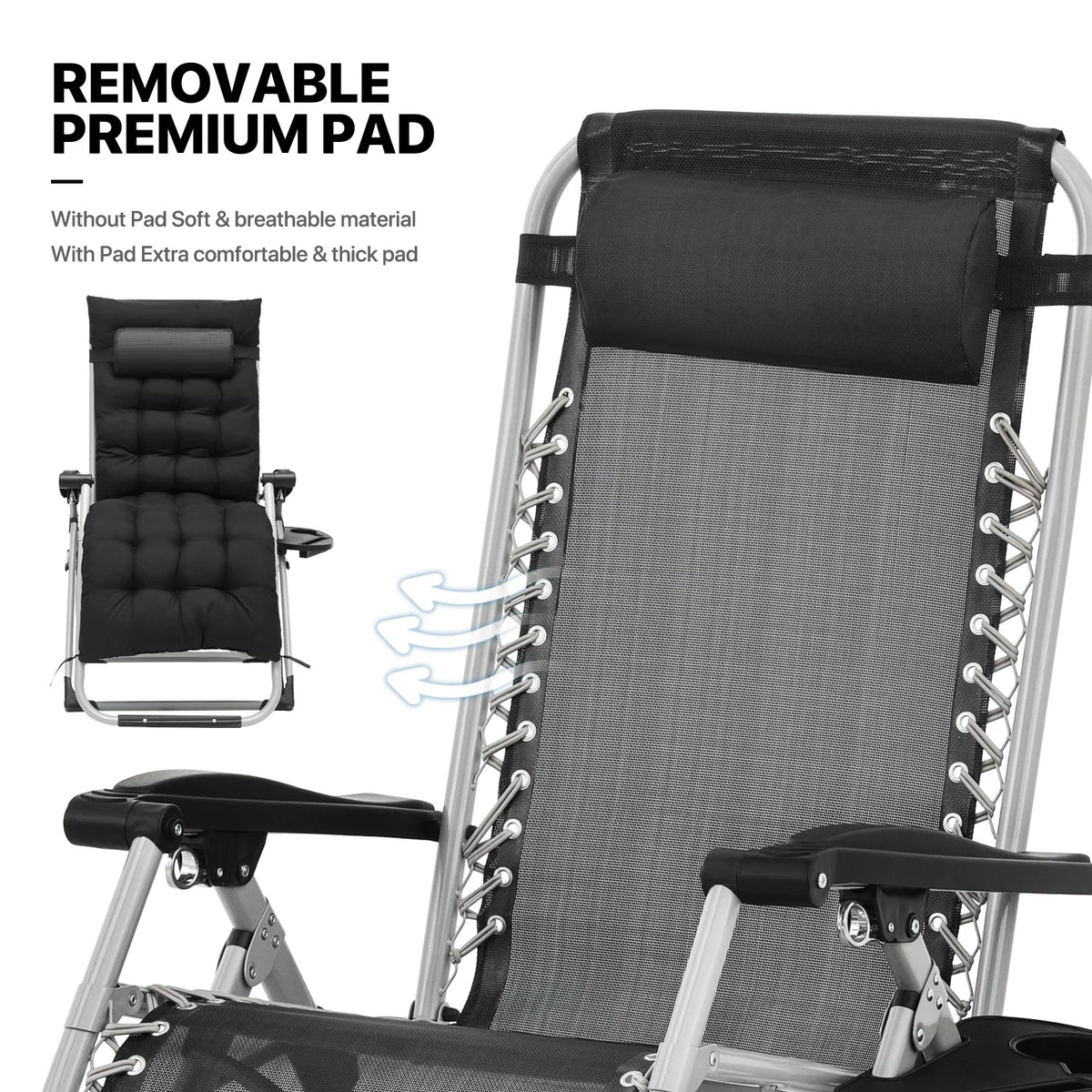 Black Zero Gravity Chair with Cushion and Side Tray S697434