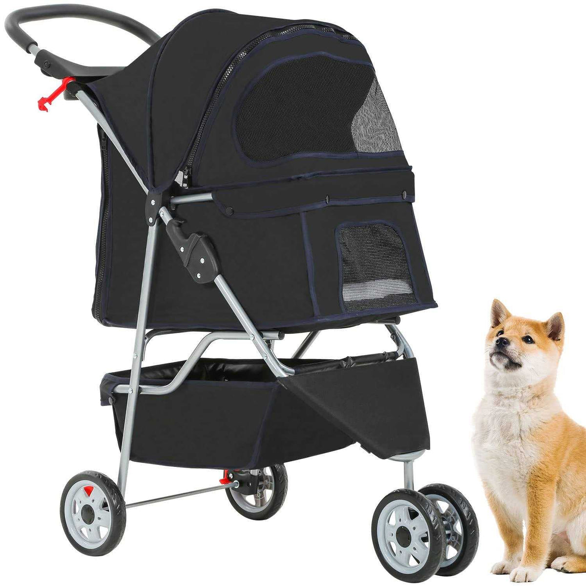 Pet Stroller Cat Dog Cage Travel Folding Carrier I727