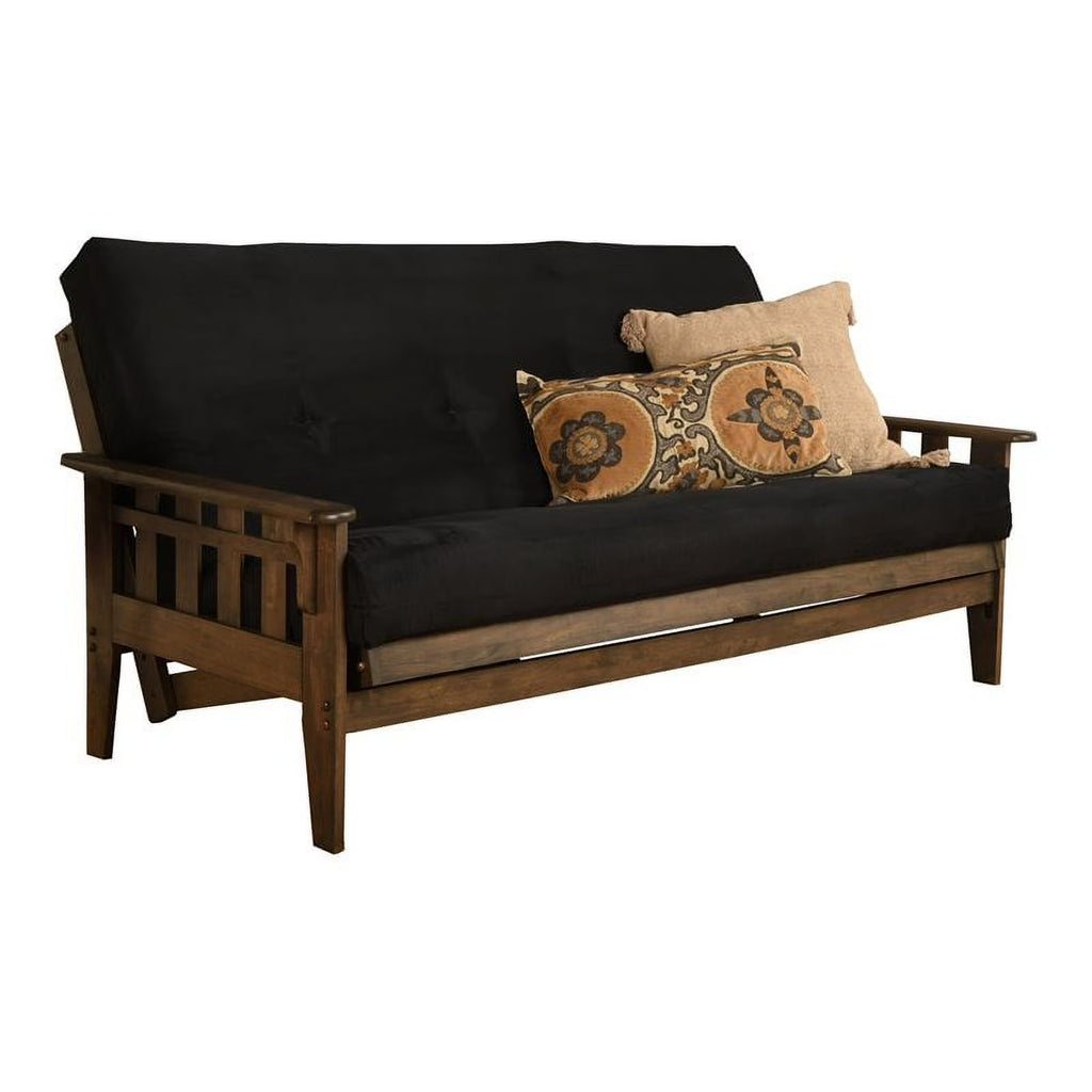 Queen Futon with Fabric Mattress in Black and Rustic Walnut Y676