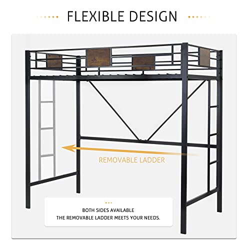 Twin Size Metal Loft Bed with Ladder and Guardrail K670