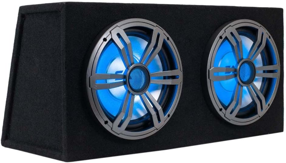 Dual 10 Inch 1000 Watt Car Audio Subwoofer Enclosure with RGB Lights Package with Amplifier & Cables I601596