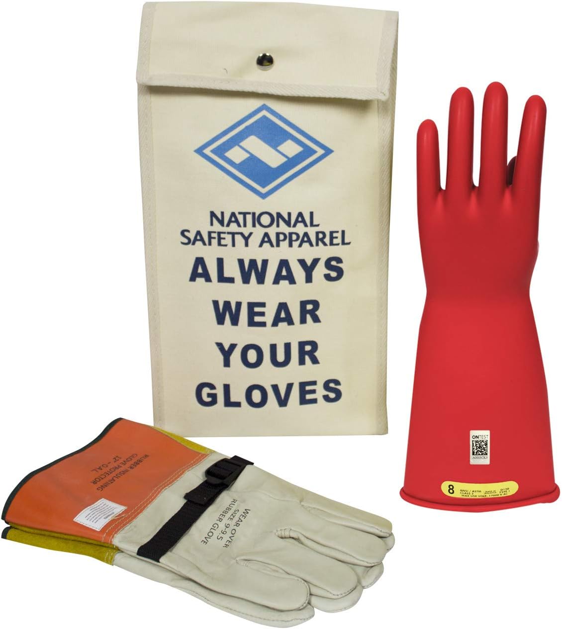 Class 2 Black Rubber Voltage Insulating Glove Kit with Leather Protectors H50024