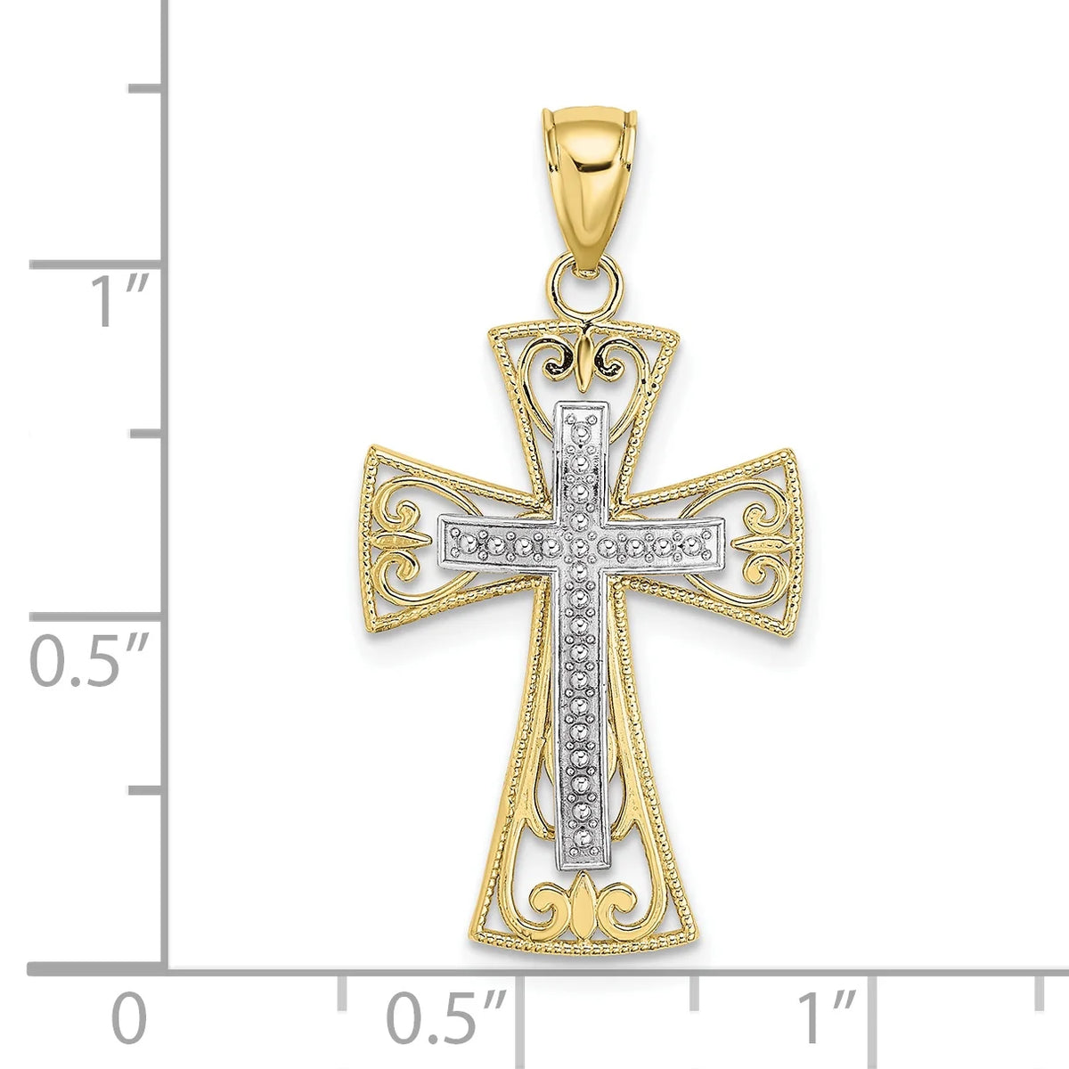 10K Two-Tone Beaded Filigree Cross Charm Y298