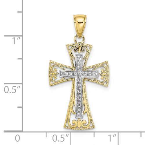 10K Two-Tone Beaded Filigree Cross Charm Y298