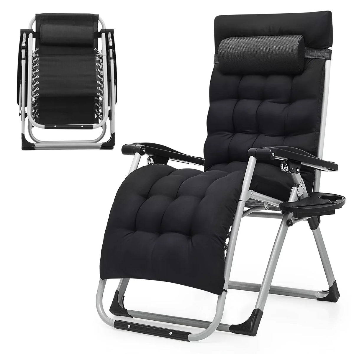 Black Zero Gravity Chair with Cushion and Side Tray S697434