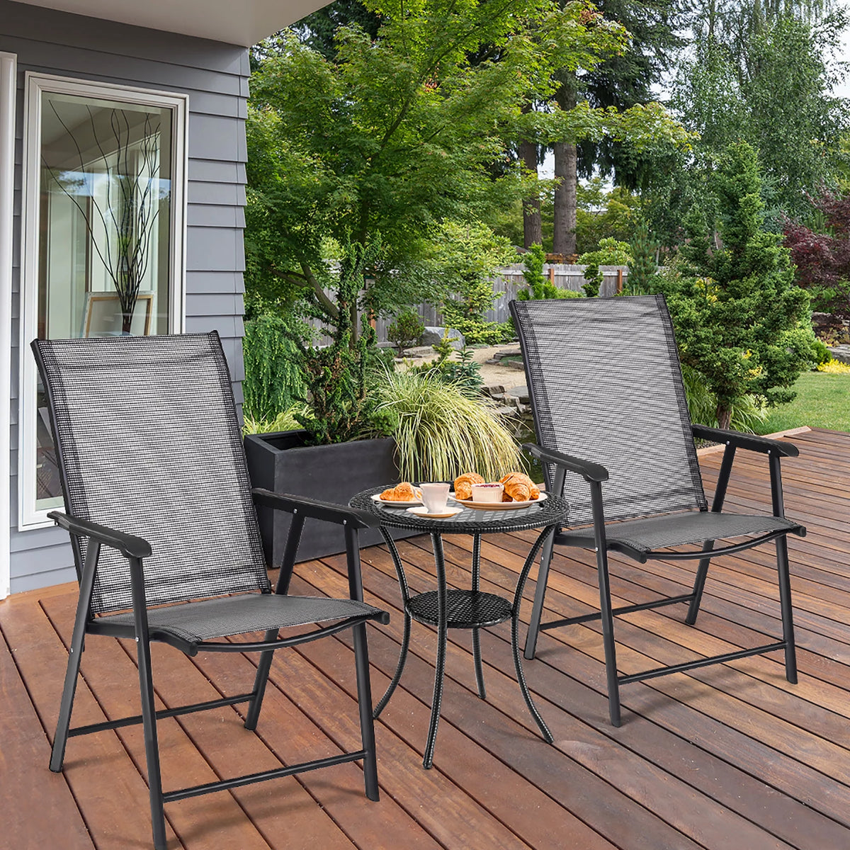 Set of 4 Outdoor Folding Chairs with Armrest Z39805