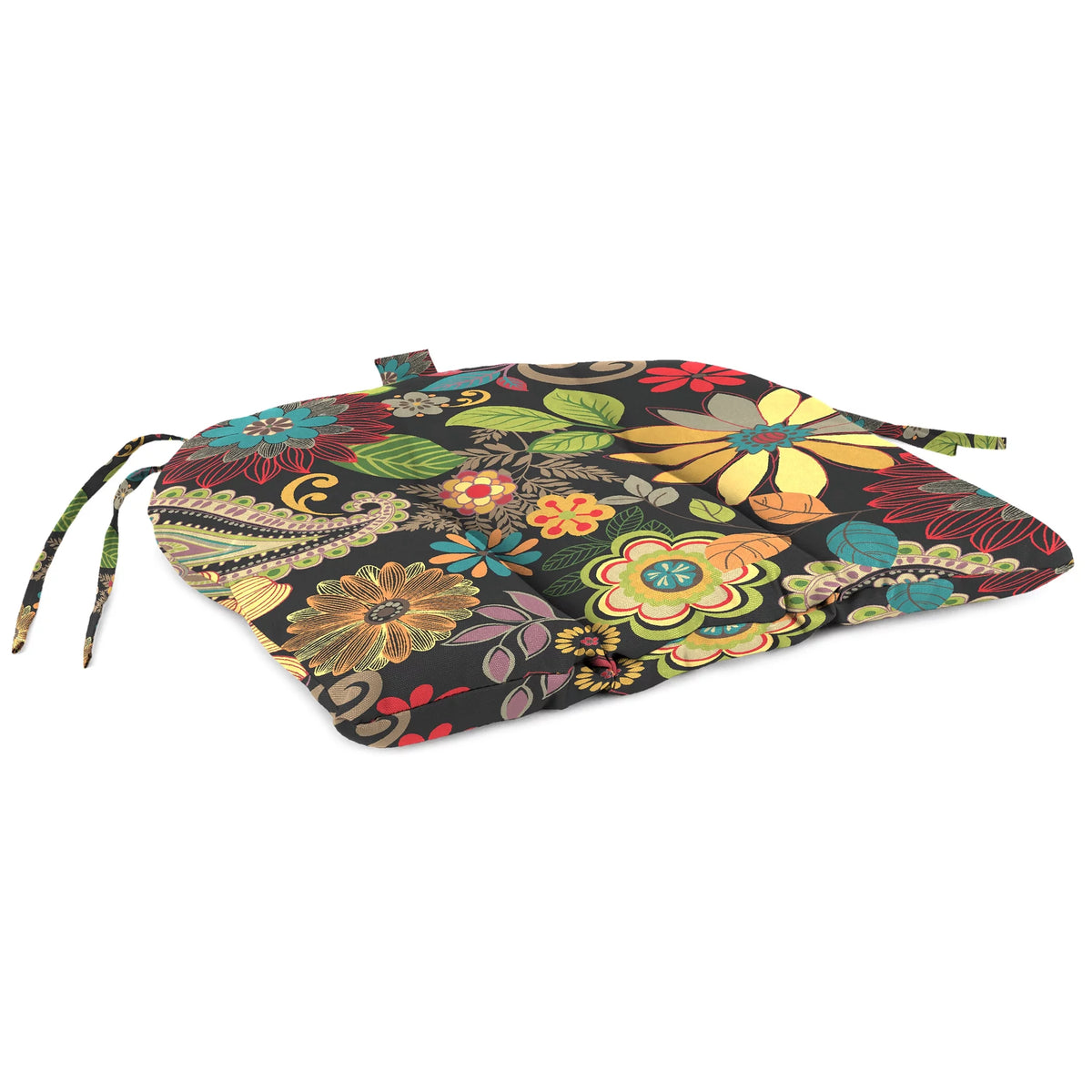 Multicolor Floral Rectangular Outdoor Chair Seat Cushion with Ties Q259
