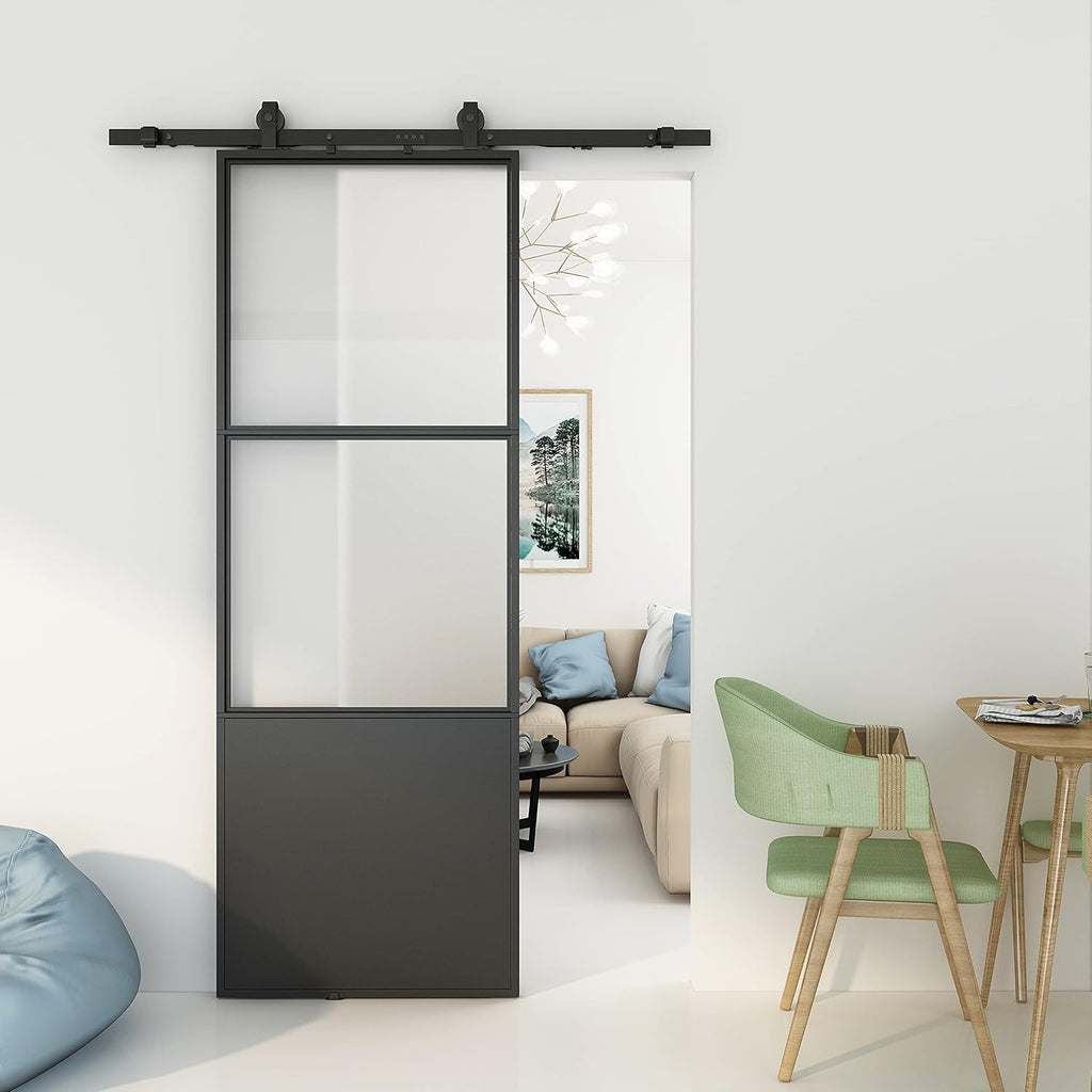 36in x 84in Clear Tempered Glass Sliding Barn Door with 6FT Hardware Kit M95831